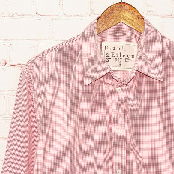 Frank & Eileen $225 Medium PAUL Shirt Button up red Check Cotton - Picture 6 of 7